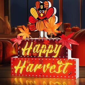 Wooden Light Up 3D Turkey Table Signs w/LED Battery Operated Happy Harve…